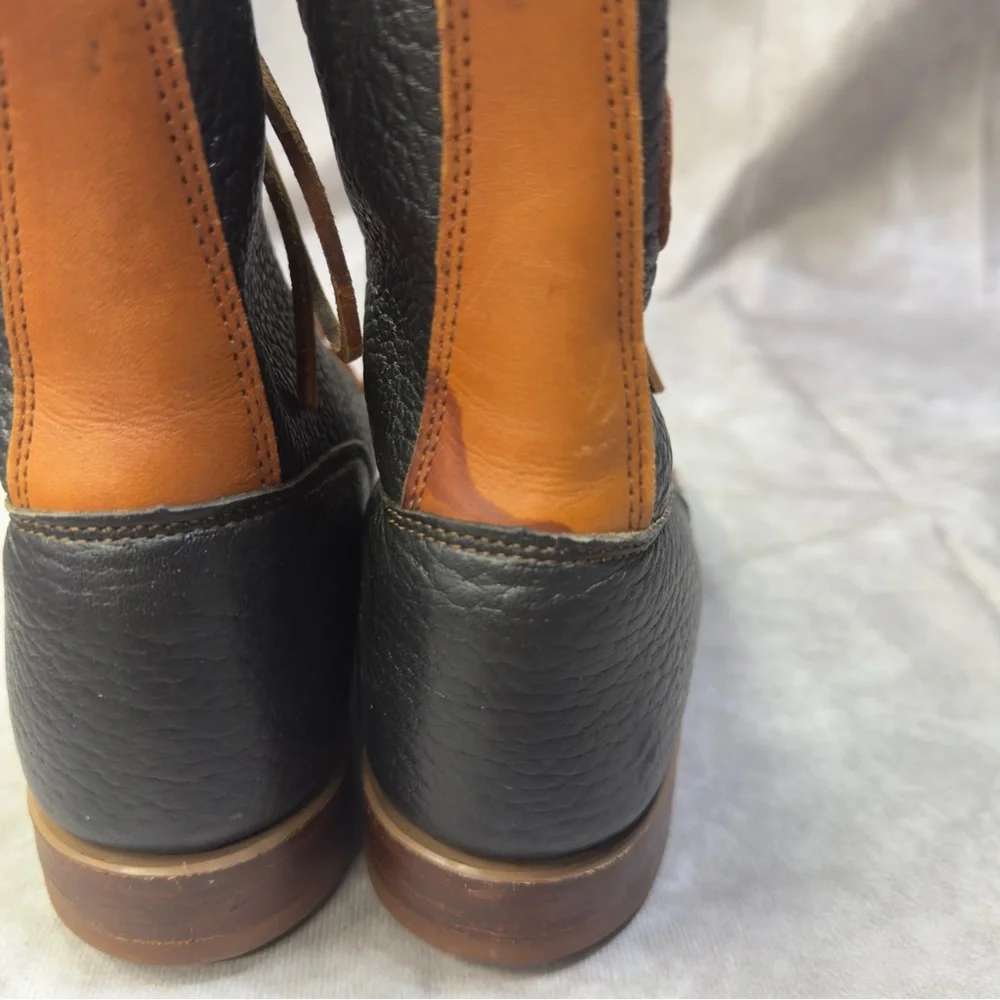Vintage Justin Kiltie Fringe Lace Up Boots black and brown leather Size 6.5 - Picture 3 of 6